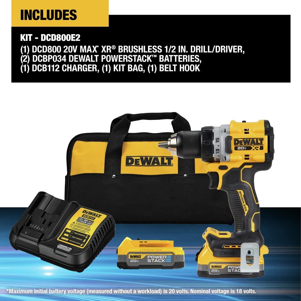 DEWALT 20V MAX XR Cordless Drill Kit, Drill and Driver, 1/2