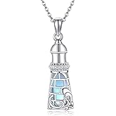 AXOMY Lighthouse Necklace 925 Sterling Silver Lighthouse Moonstone Pendant Lighthouse Jewelry Gift for Women