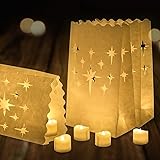 Homemory 24 PCS LED Tea Lights with 12 PCS Luminary Bags, Flameless Votive Tealights Candles with Warm White Flickering Light