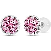 Gem Stone King 14K White Gold Pink Moissanite Stud Earrings For Women Men (2.00 Cttw, Round 6.5MM)