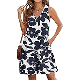 QACOHU Women's Summer Sleeveless V Neck Mini Dress with Pockets Casual Sundress Beach Dresses for Women 2026