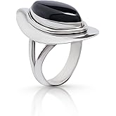 Koral Jewelry Black Onyx Vintage Gipsy Ring 925 Sterling Silver Boho Chic US Size 7 8 9 (10)