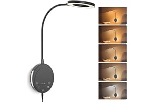 NoeiiT Wall Mounted Reading Light,Bedside Headboard Lights with 5 Color Temperature &5 Dimming,360°Flexible Gooseneck,USB Output, Night Light&Timer Function- Perfect for Reading (Black)