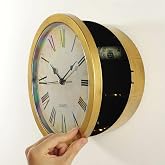 VITUZONE 10 Inch Wall Clock with Hidden Safe, Battery Operated Quartz Plastic Vintage Decor Wall Clock Diversion Safe with Secret Storage for Kitchen Living Room Home Organization, Gold