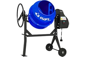 BSMTEK Electric Concrete Mixer, 4.3 Cubic Ft, 3/5HP. 450W Portable Concrete Mixer Machine with Stand & Wheels for Stucco, Mortar, Seeds, Blue