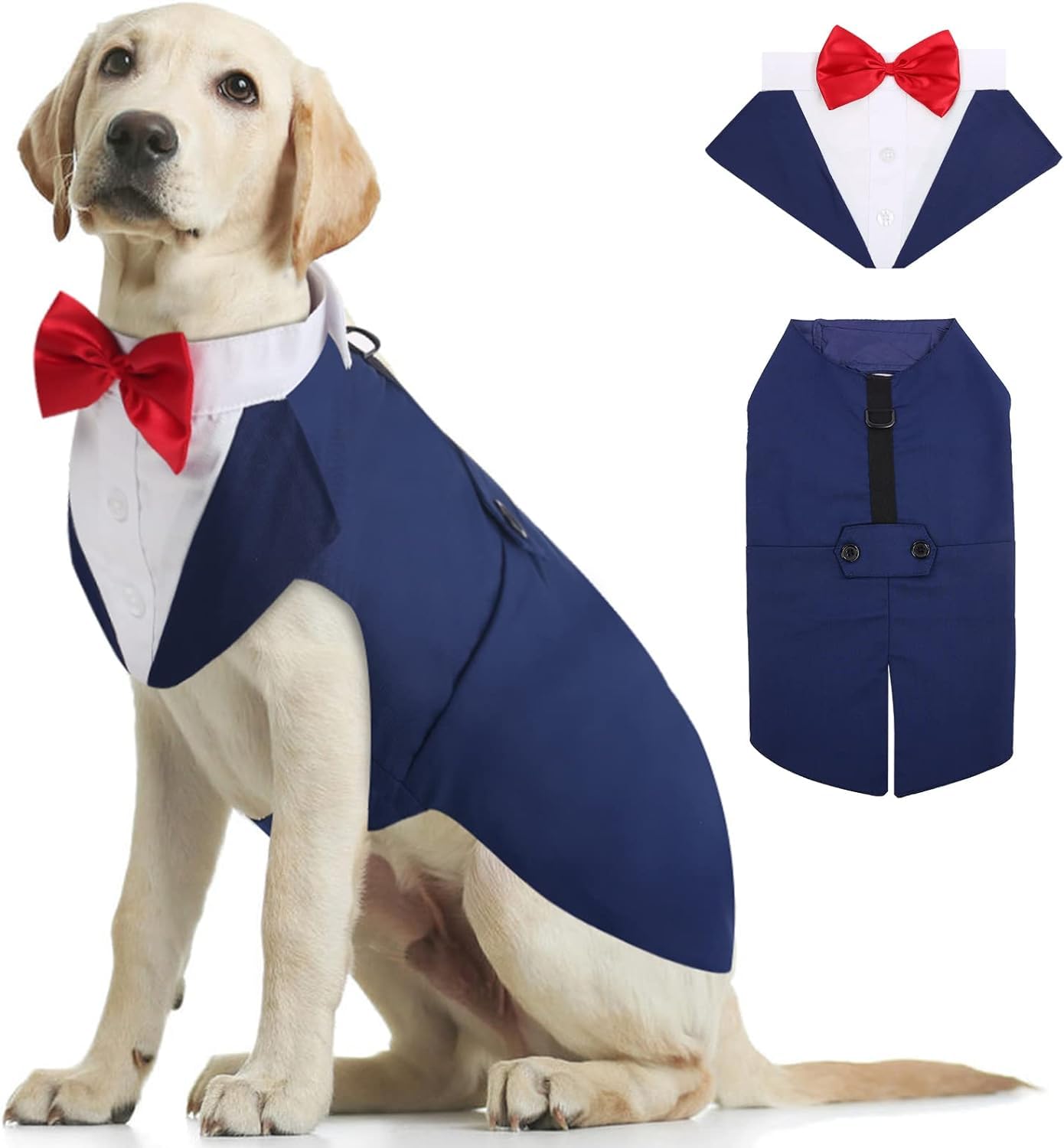Kuoser Dog Tuxedo, Dog Wedding Suit and Bandana Set, Pet Clothes Puppy Formal Shirt with Removable Bow Tie, Doggie Costume Small Medium Large Dogs Outfit for Party Birthday Festival