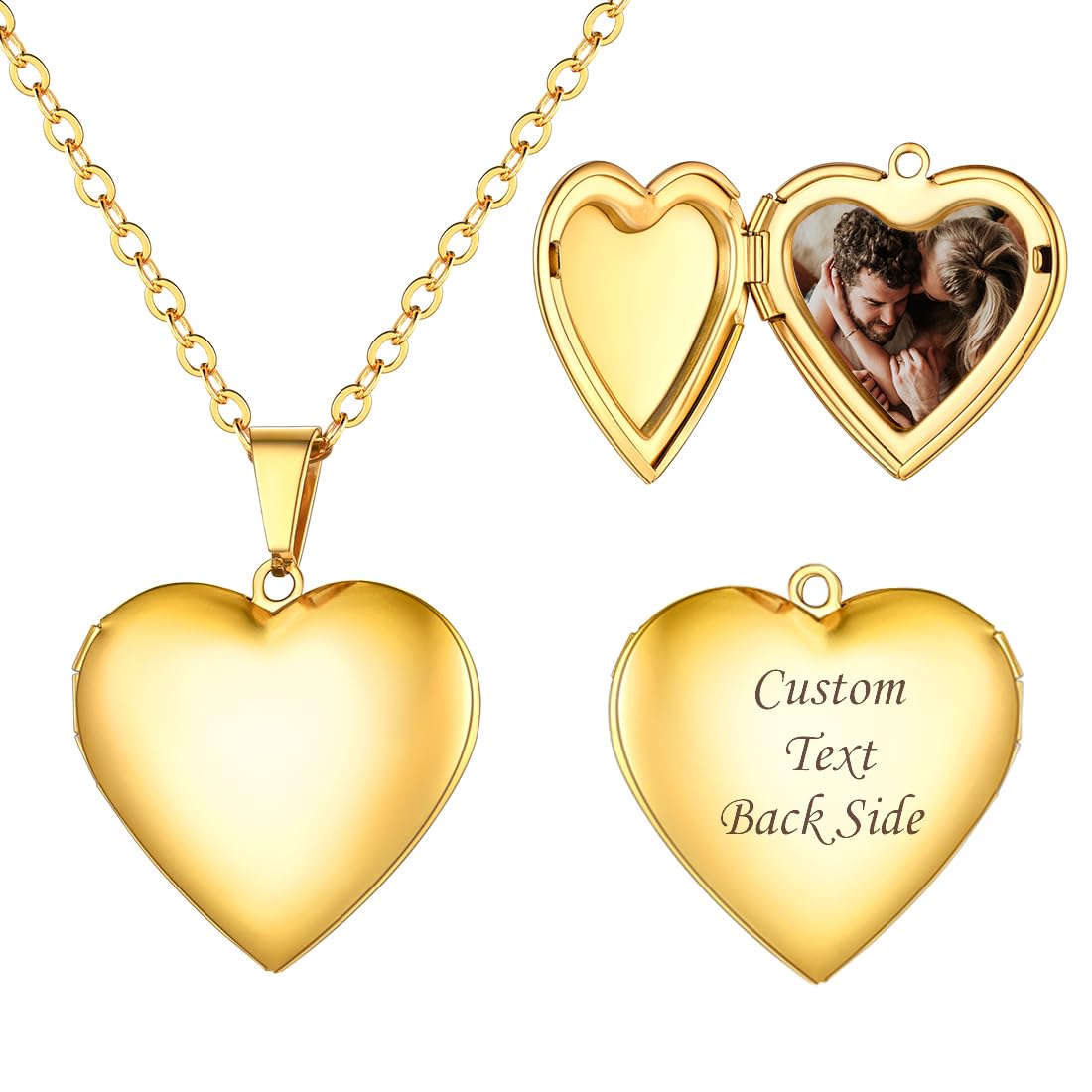 U7 Heart Picture Necklace Personalised Locket Jewellery Gold Pendant