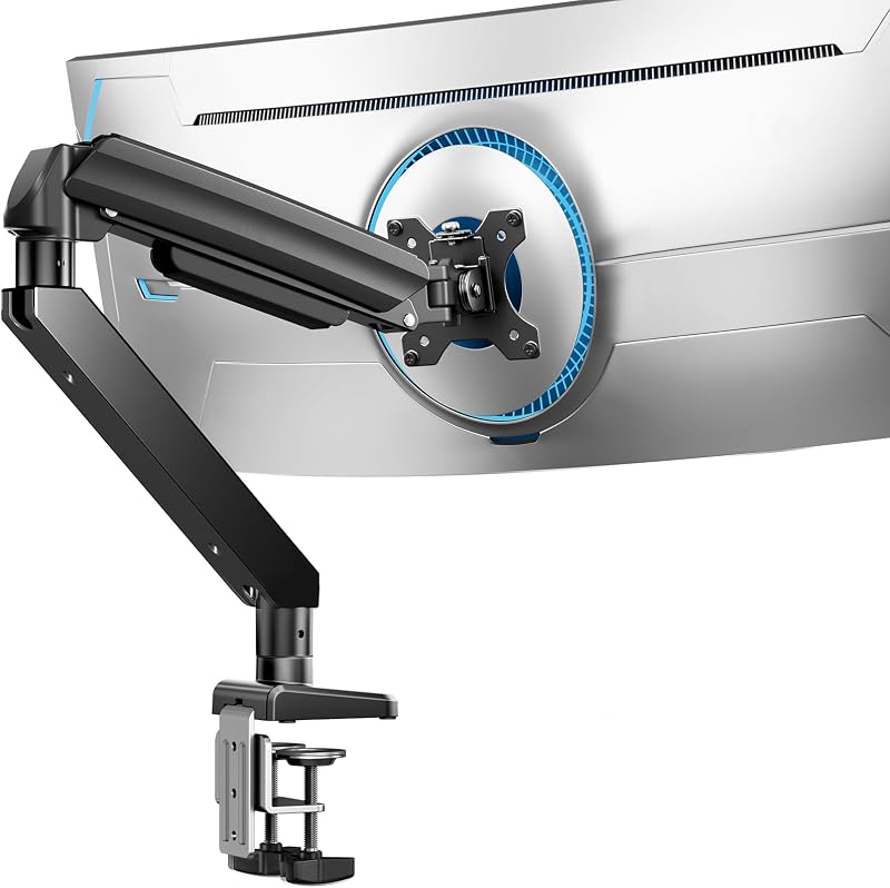 Braccio per monitor singolo per schermi ultra larghi da 33 a 49 pollici, portata 17 kg, supporto da scrivania per monitor da gioco con supporto solido come roccia, supporto VESA resistente