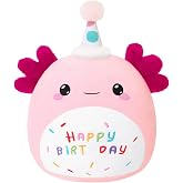 SQEQE Happy Birthday Axolotl Plush Axolotl Stuffed Animal Toy Pink Birthday Plushies Home Decor for Girls Boys Kids (8Inch)