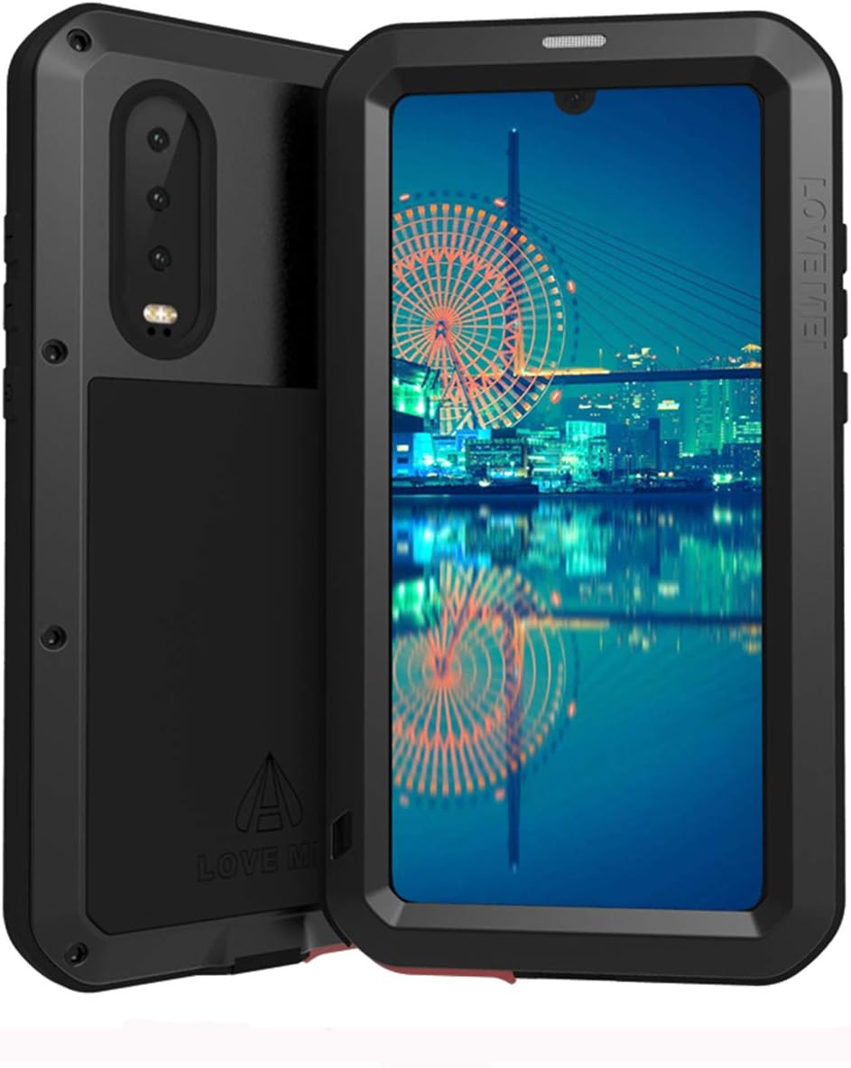 GFU Tempered Glass Armor Huawei P30 Lite Case, Outdoor Dustproof Cover Shell for Huawei P30 Lite Full Body Hybrid Heavy Duty Metal Shockproof (Black, P30 Lite)