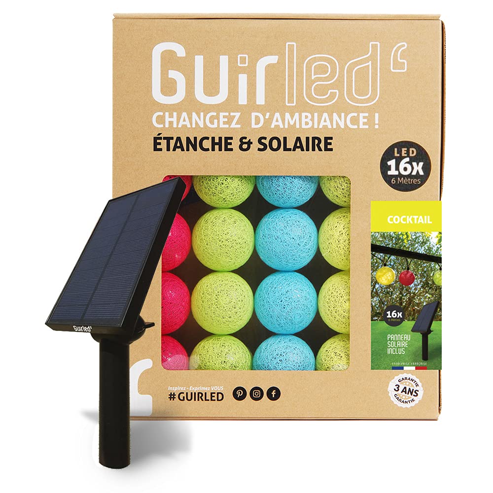 GuirLED LED Outdoor Ball String Lights - Waterproof IP65 - High Efficiency Solar Panel - Automatic On/Off - Cocktail
