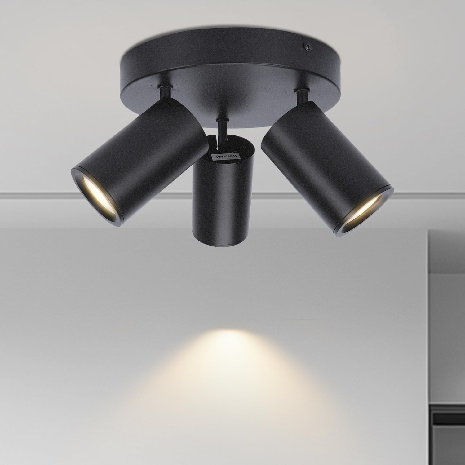 Aigostar 3 Way Spotlights Ceiling Lights, GU10 Kitchen Lights Ceiling Spotlight Round, Rotatable Kitchen Spot Light for Ceiling, Black (No Bulbs)