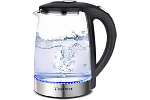 TOPWIT Electric Kettle Glass Hot Water Kettle, 2.0L Water Warmer, BPA-Free Stainless Steel Lid & Bottom, Tea Kettle with Fast Heating, Auto Shut-Off & Boil Dry Protection