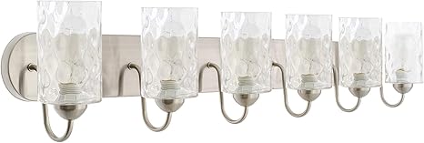 Kira Home Armada Ii 48 6 Light Modern Over Mirror Vanity Bathroom Light Hammered Glass Shades Curved Arms Brushed Nickel Finish Amazon Com