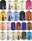 Fortino Landi Solid Classic Dress Shirt with Matching Tie, Hankie SG222 in 22 Colors