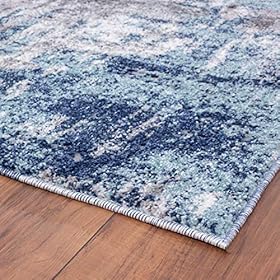 LUXE WEAVERS Rug 7680 Abstract Modern Area Rug, Stain Resistant, Machine-Made, Dark Blue, Light Blue / 5' x 7' 61lkw8FwG5L