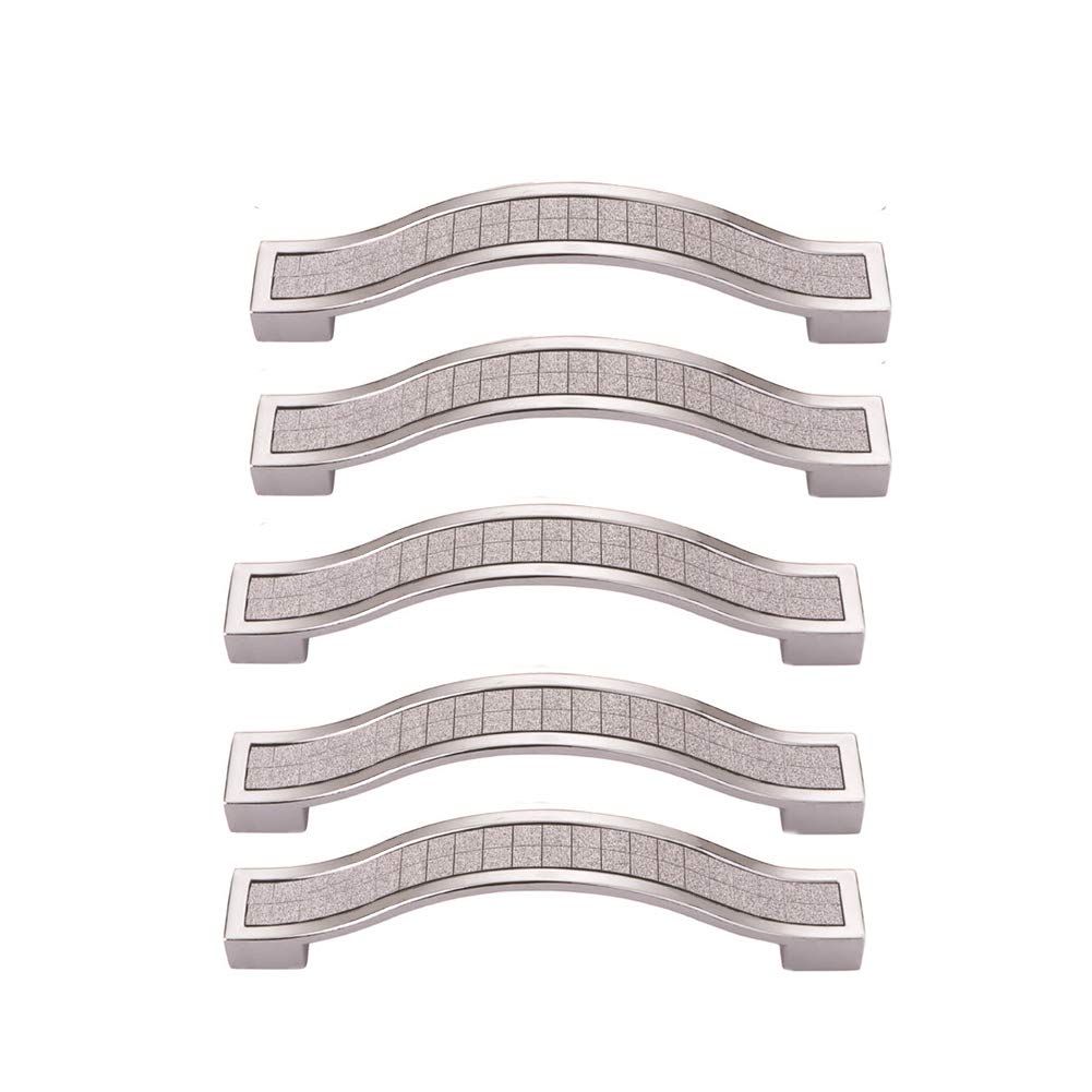 BOZONLI 5pcs Rhinestone Crystal Wardrobe Handles Europe Style Zinc Alloy Furniture Door Pull Handle for Kitchen Cabinet Cupboard Dresser Knobs (96mm, White)