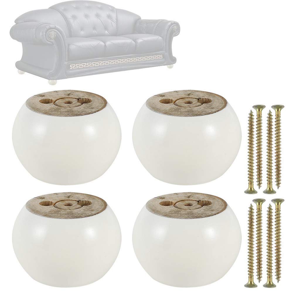 4PCS Furniture Legs Wooden 50mm Height Sofa Legs Eucalyptus Round Bun Furniture Feet Replacement Legs for Couch, Bed, Armchair,Cabinet (White)
