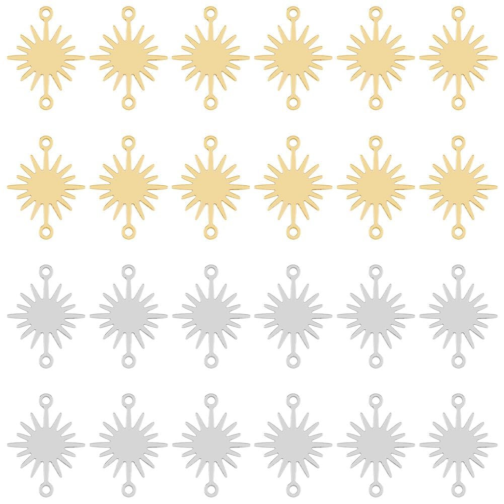 HOBBIESAY 60Pcs 2 Colors Sun Shape Charm Connectors Easy to Use Brass Connector Charms Sun Links Charms Meaningful Gift Pendants for DIY Necklace Bracelet Earring Making Crafts Findings