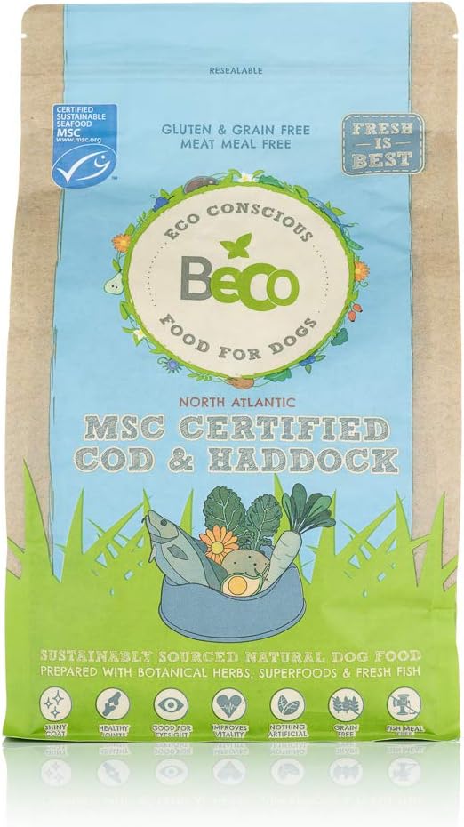 Beco Cod & Haddock with Kale and Chickpeas - 2kg - Natural & Grain Free Complete Dry Dog Food (Packaging may vary)