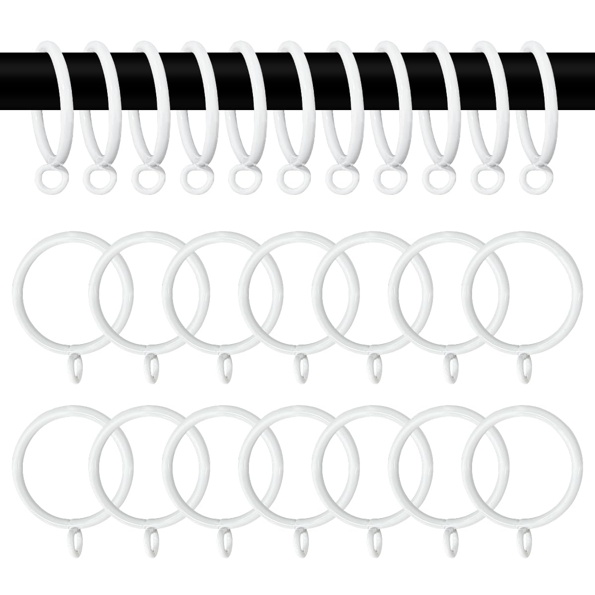 50Pack Metal Curtain Rings 38mm Internal Diameter Drapery Pole Rings, Matte, Rustproof Hangers Ring for Curtain Poles, Shower Curtains Rods (White)