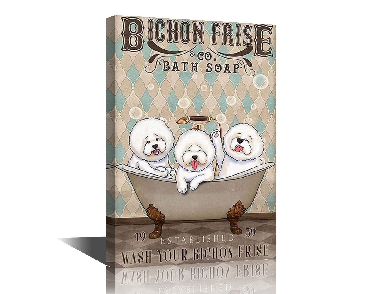 Canvas Wall Art for Living Room White Bichon Canvas Art Vintage Pet Canvas Decoration Contemporary Home Wall Decor Lovely Canvas Wall Art for Living Room Bathroom Farmhouse Pet Shop 16"Wx24"H