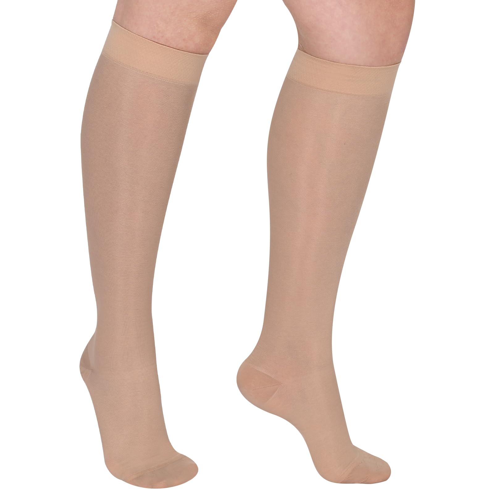 Photo 1 of GODORIO Sheer Compression Stockings for Women, 15-20 mmHg Knee High Circulation Support Stockings, Closed Toe Graduated Medical Compression Socks for Travel, Flight