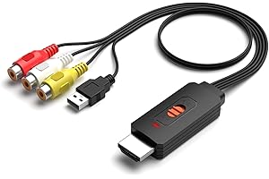 RuiPuo RCA to HDMI Converter, AV/Composite to HDMI Cabler Adapter Support 1080P,4:3/16:9 Switch Compatible with WII, PS2, PS3, N64
