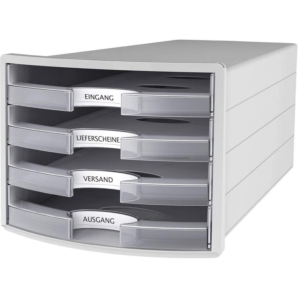 Han 1013-63 Impuls Drawer Box DIN A4/C4 4 Open Drawers Light Grey/Translucent Clear
