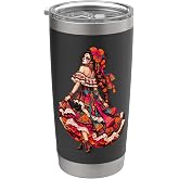 Dia De Los Muertos La Catrina Floral Sugar Skull Mexican Stainless Steel Insulated Tumbler