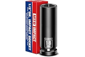 MTO 1/2" Drive 18mm Deep Impact Socket, 6-Point Metric Socket for Automotive Maintaince, CR-V Steel Meets ANSI Standards