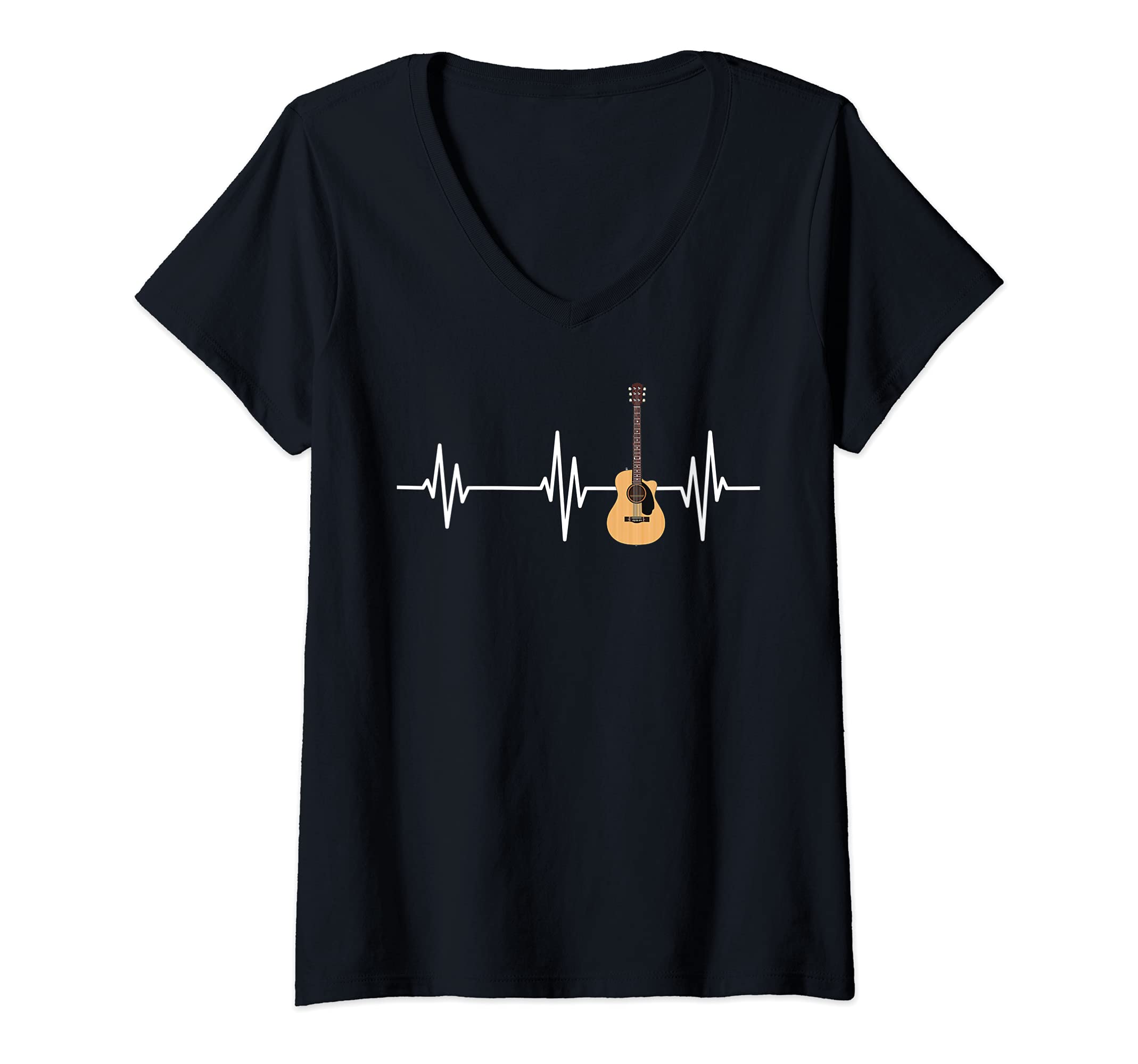 Womens Acoustic Guitar Player Heartbeat Guitarist Musician Guitar V-Neck T-Shirt