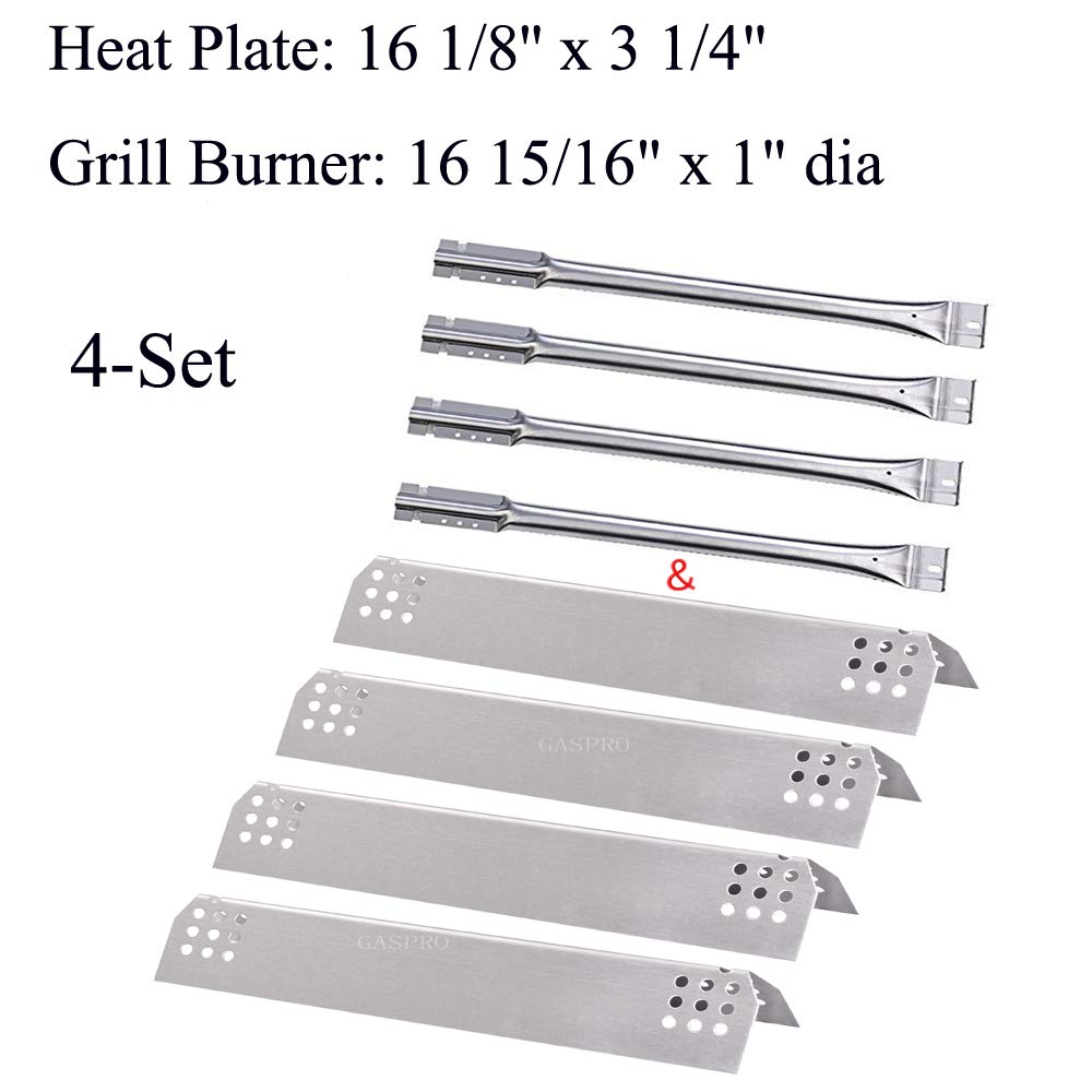 GasSaf Grill Heat Shield for Kitchen Aid 720-0733A,720-0745B, Jenn-air720-0709, Nexgrill 720-0193, 720-0709 and More Replacement Parts, Stainless Steel Heat Plate Tent Flame Tamer& Burner Tube(4 Set)