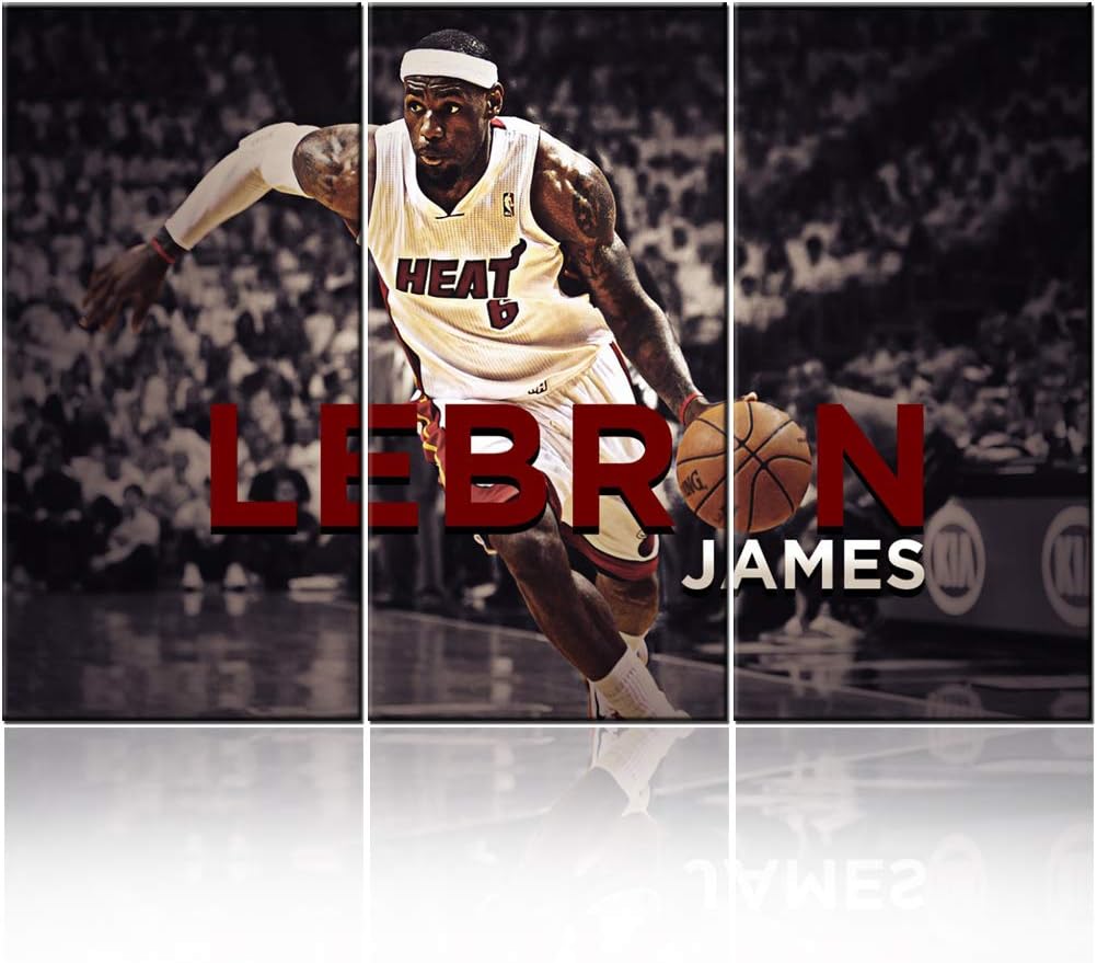 TUMOVO Native American Decor Basketball Pictures Living Room House Decoration Patriotic Paintings 3 Piece Canvas Wall Art Lebron James Artwork Poster and Prints Framed Ready to Hang - (28H x 14Wx3)