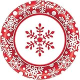 Large Winter Holiday Paper Plates Christmas Party Disposable Party Value Tableware (40 Pieces), Red, 10