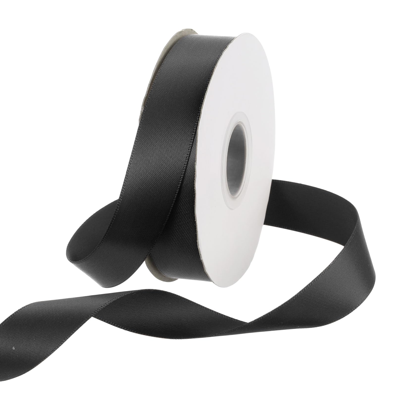 Rebower 25mm Satin Ribbon 23m Thick Double Face Grosgrain Silk Ribbon, [for Gift Wrapping, Hair Bows, Wedding, Cake, Flower] - 25 Yard/75ft/ Black