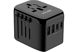 VYLEE Universal International Power Travel Plug Adapter, 5 in 1 European Travel Plug Adapter W/ 3.5A 2xUSB-A and 2xUSB C Wall Charger and Worldwide AC Outlet for Europe USA UK AUS Asia