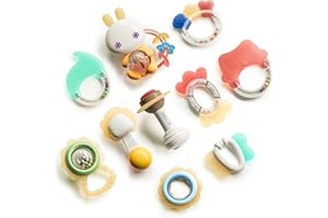 Evoceler Teethers for Babies 6-12 Months, Rattles for Babies 3-6 Months, Baby Toys 0-6 Months, 6 Month Old Baby Toys, Early Development Toy, Newborn Toys Baby Gifts Boy Girl for 0-12 Months