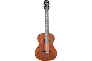 LUNA GUITARS Luna Tattoo Mahogany Tenor Ukulele with Gig Bag, Satin Natural