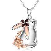 Reaii Natural Garnet Bunny Necklace for Women 925 Sterling Silver Rabbit Pendant with Genuine Garnet Jewelry Gifts