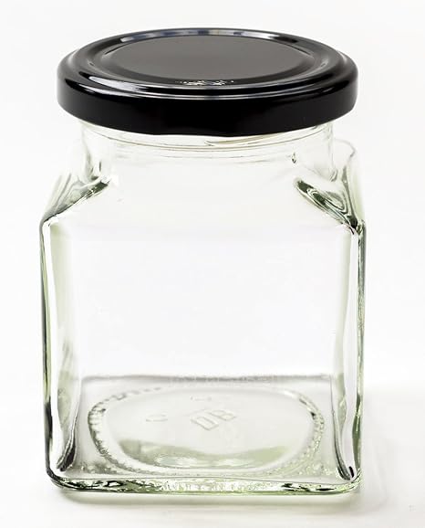 Nutley's 200 ml Marmeladengläser/Einmachgläser, viereckig, für Chutney, mit schwarzem Deckel (12-teilig)