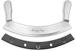 Morning Chef 12" Stainless Steel Mezzaluna Knife | Pizza Cutter | Fruit, Vegetable & Salad Chopper & Dicer | Herb Mincer