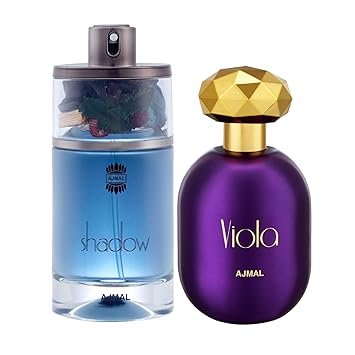 Ajmal Shadow HIM EDP Spicy Woody Perfume 75ml for Men and Viola EDP Fruity Floral Perfume 75ml for Women + 2 Parfum Testers FREE