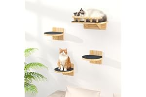 XiaZ Cat Wall Shelves, Cat Wide Climber Shelf with 3 Perch Steps, Kitty Wall Mounted Wooden Furniture up to 25lbs, Durable Floating Cats Stairs for Indoor Sleeping, Playing, Climbing and Lounging
