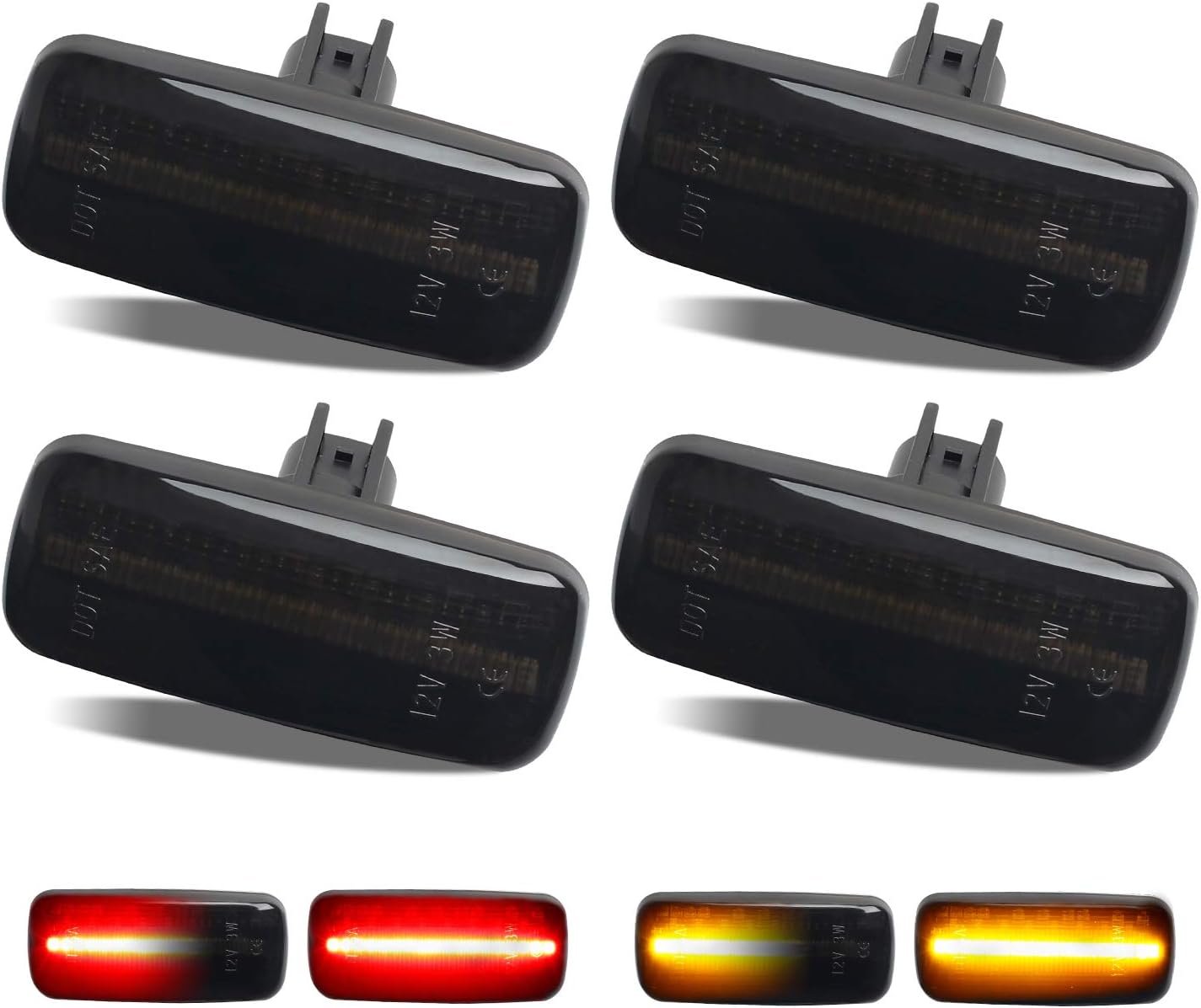 RUXIFEY Sequential LED Side Marker Lights Smoked Front Rear Sidemarkers Compatible
