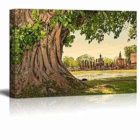Braided Roots of Large Banyan Tree in Sukhothai Historical Park Thailand - Canvas Art Wall Art - 12" x 18"