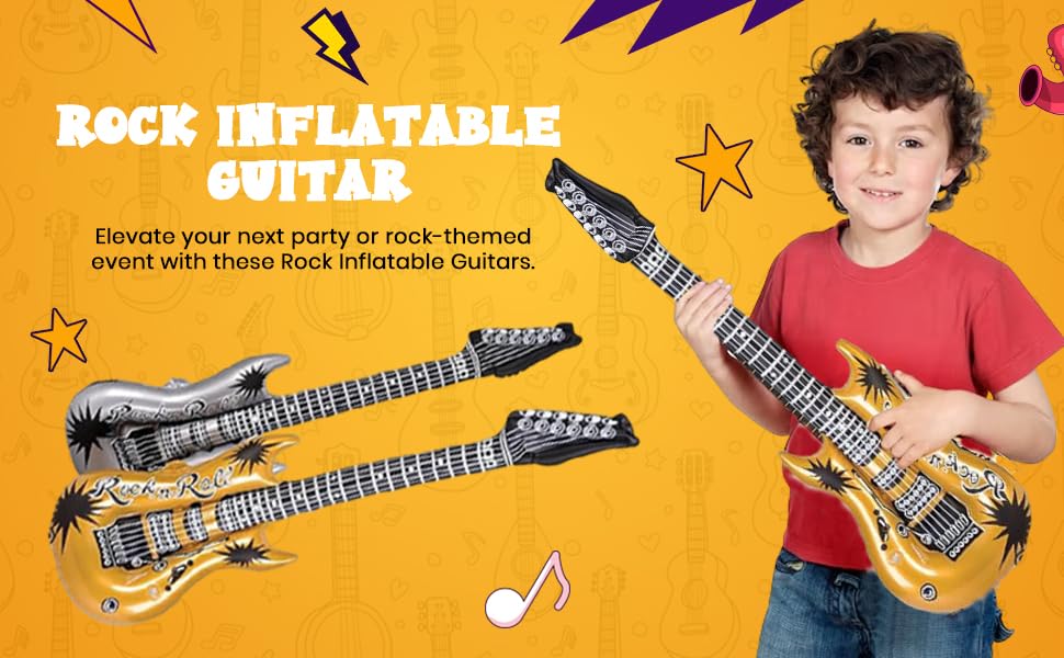 Rock Inflatable Guitar (42 Inches) Vinyl. Perfect Party Favor, DJ Dance 80s Rocker (Gold and Silver (2 Pack)), Multi, 42 Inch