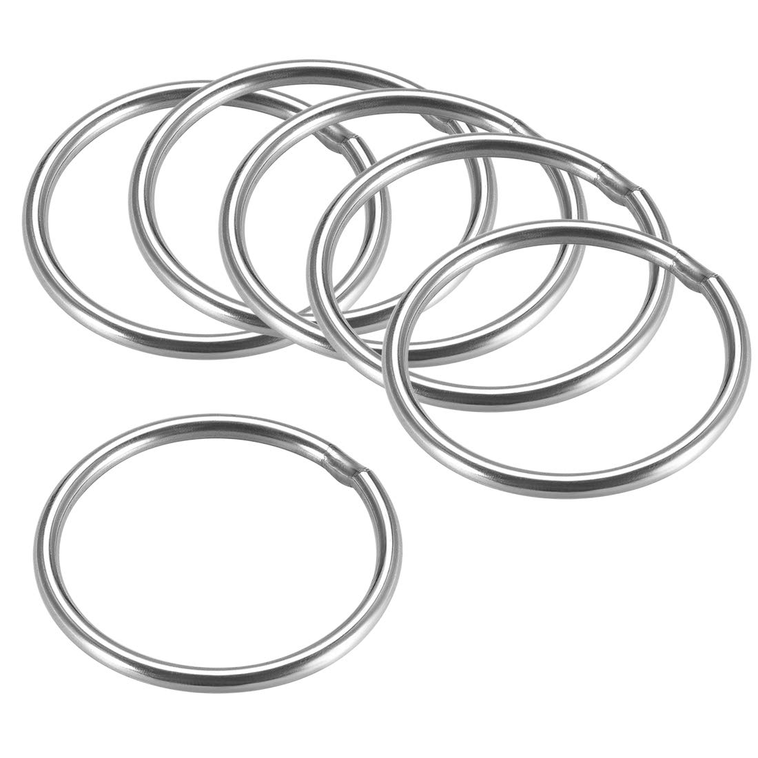 sourcing map 201 Stainless Steel O Ring 40mm(1.57") Outer Diameter 3mm Thickness Strapping Welded Round Rings 6pcs