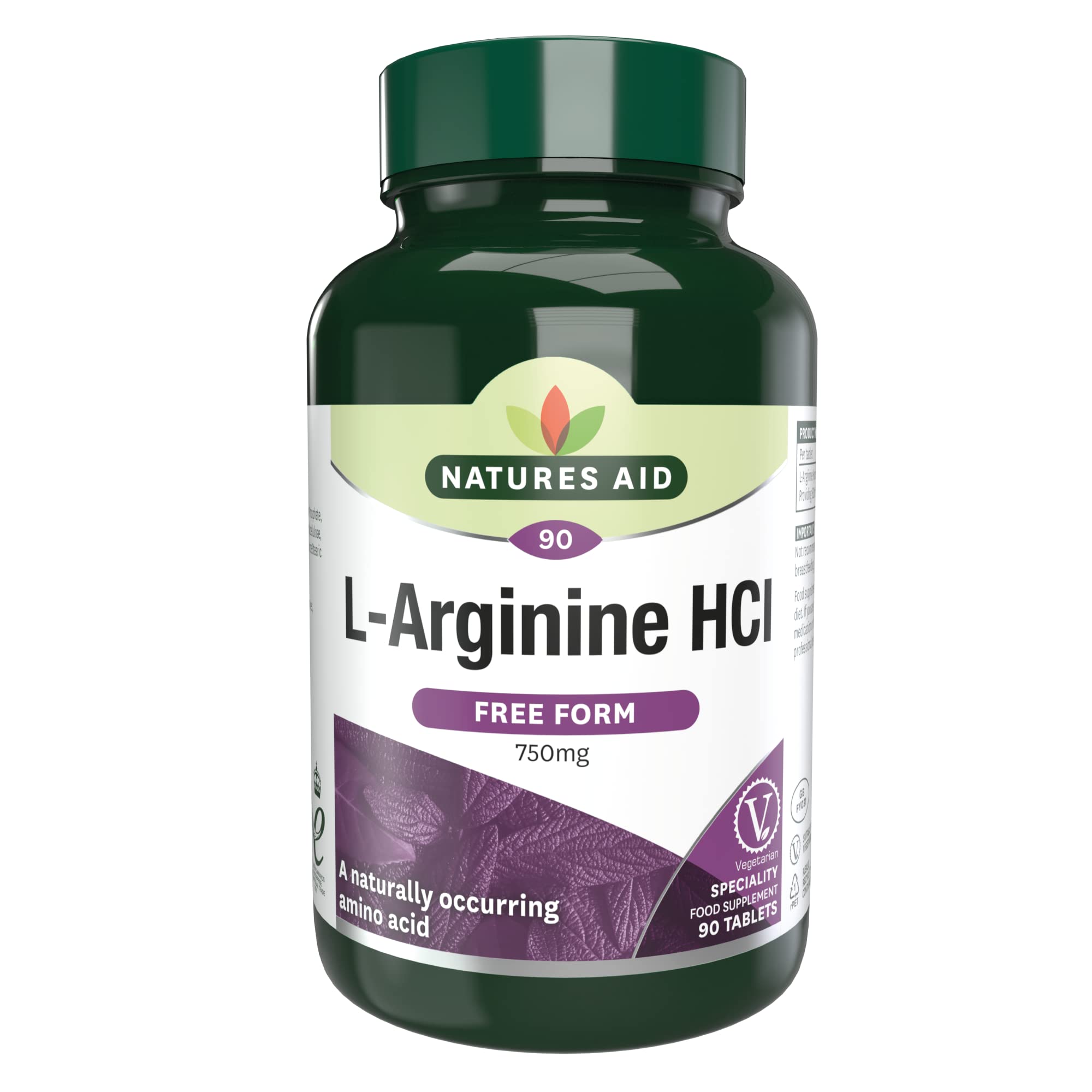 Natures Aid L-Arginine HCI 750mg – High Strength Amino Acid Tablets – Supports Blood Flow, Muscle Recovery, Energy & Performance – Vegan, Gluten Free, Non-GMO – 90 Tablets