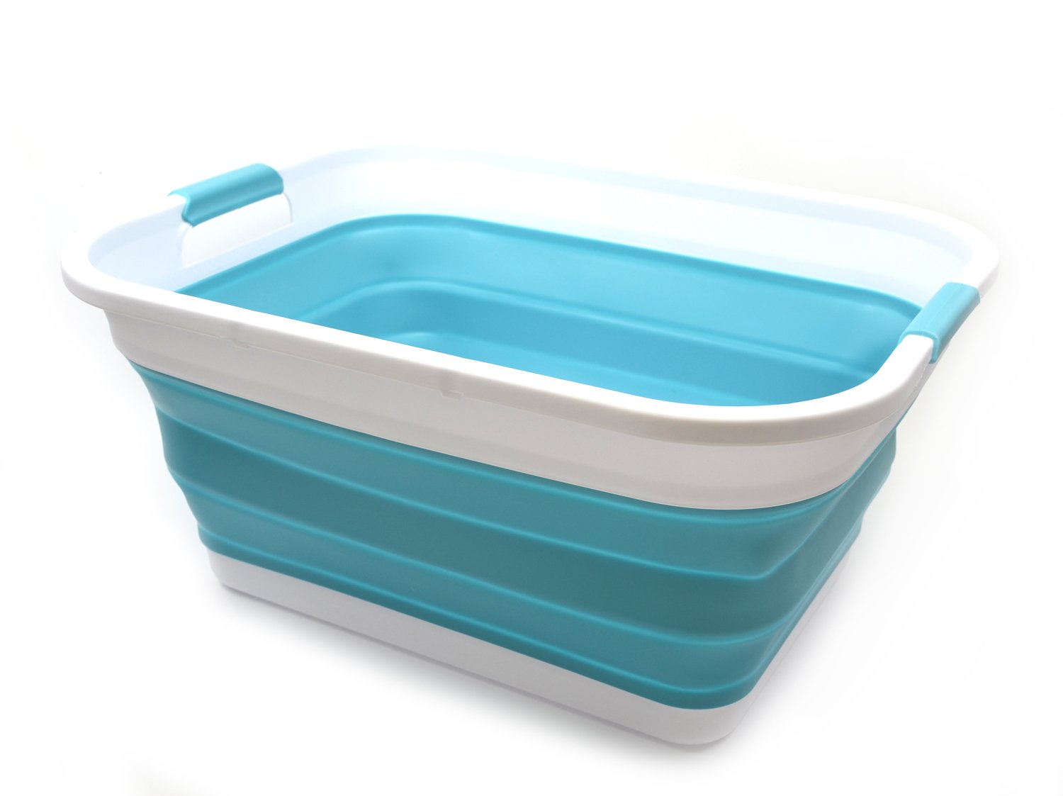 SAMMART - 41L Collapsible Plastic Laundry Basket - Foldable Pop Up Storage Container/Organizer - Portable Washing Tub - Space Saving Hamper/Basket (Bright Blue)